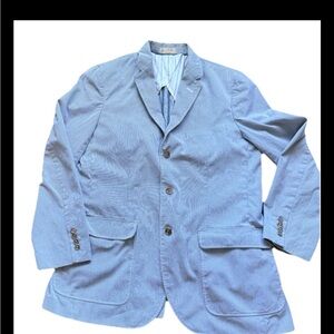 Men’s Jcrew blue/ white striped cotton clayton sport coat jacket sz lrg preppy